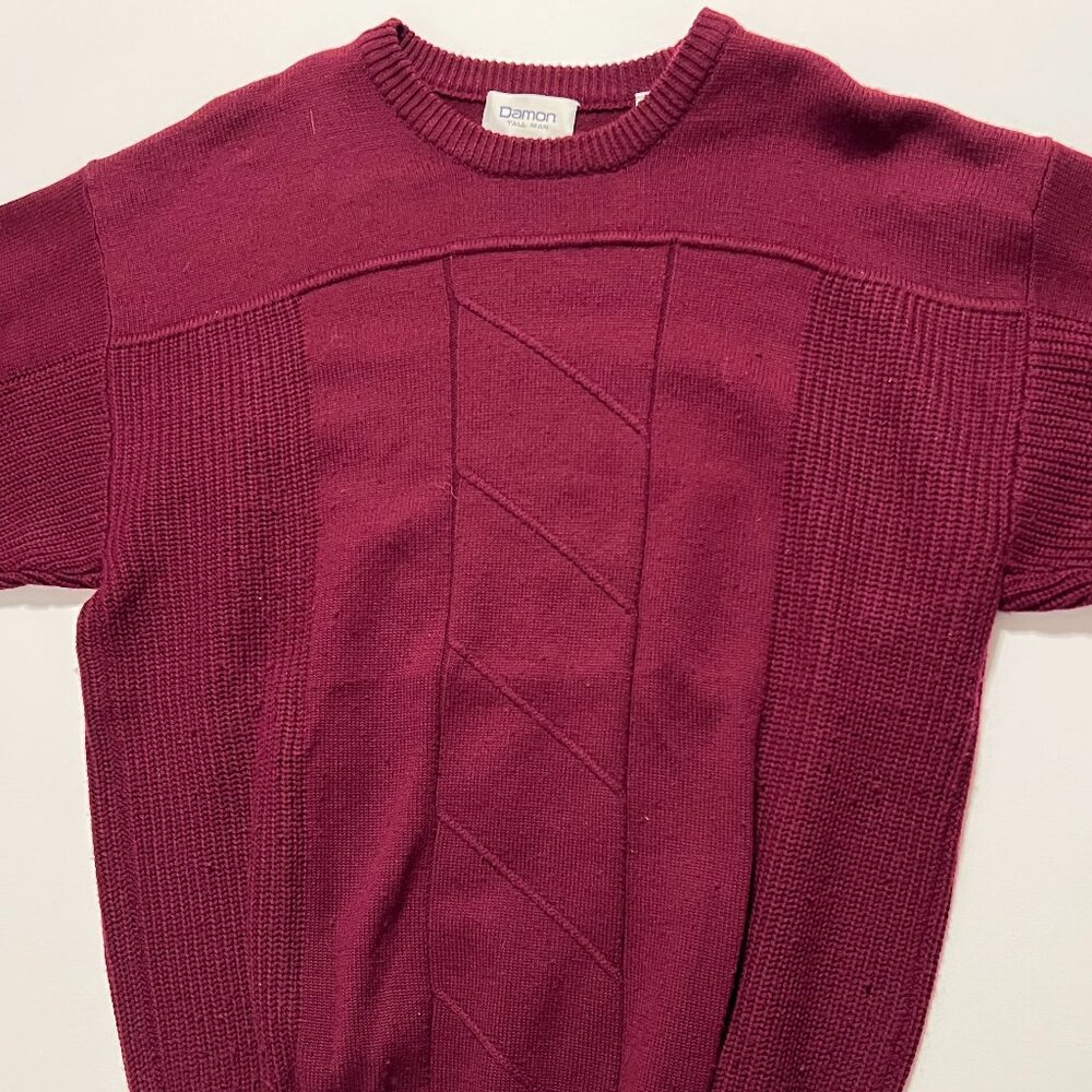Damon Tall Man Sweater 100% Wool Crew Neck Burgundy Men's size Large Tall LT